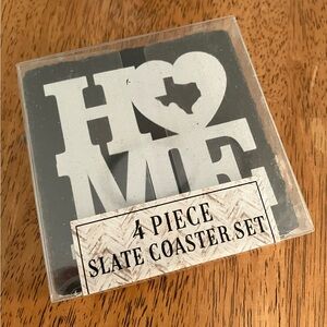 Texas Black Slate Coasters Square Natural Edge Stone BarWare HOME 4 Piece NEW